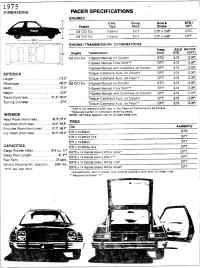 A scan of the original 1975 Pacer specifications sheet